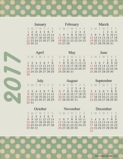 2017 calendar at a glance
