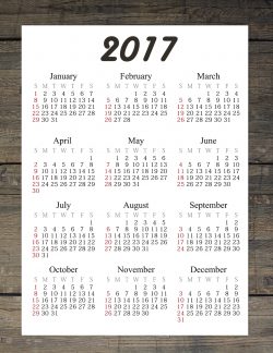 2017 printable calendar with a wood background