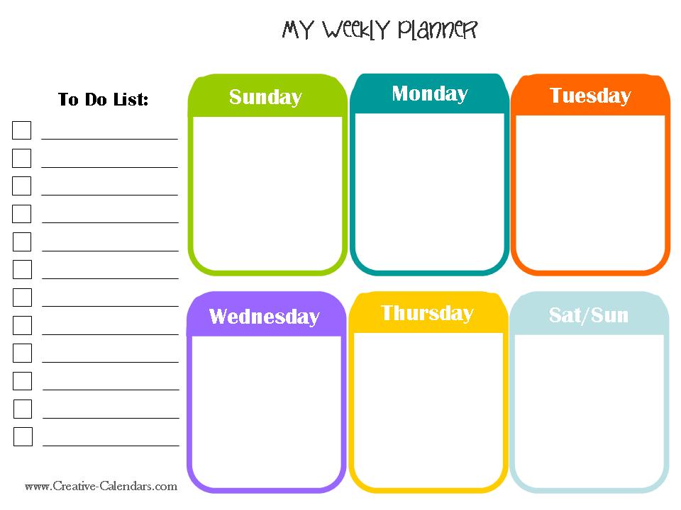 Printable Weekly Calendar for Kids Calendar Templates