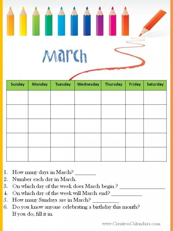 Calendar Worksheets