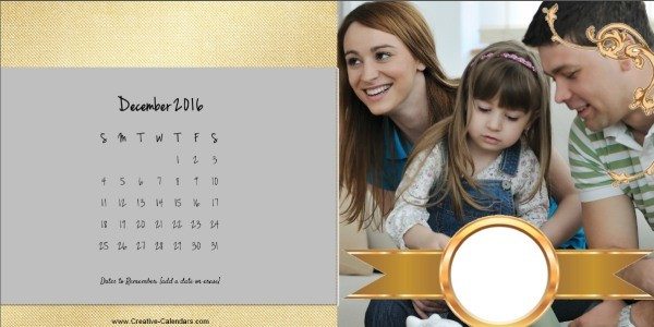 Gold personalized printable calendar